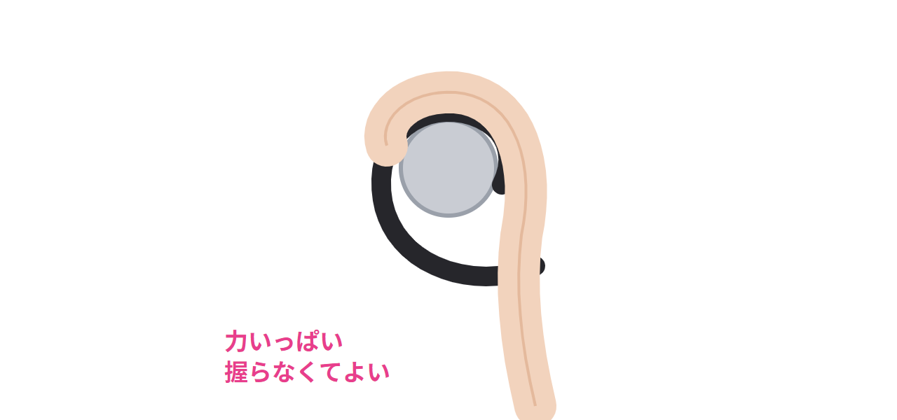 パワーグリップの握り方：ベロの上からいつもどおり握る